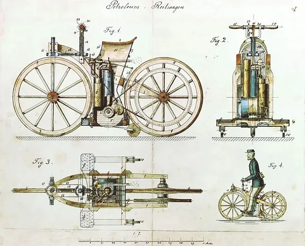 Daimler Reitwagen - den første motorsykkelen fra Gottlieb Daimler, 1885